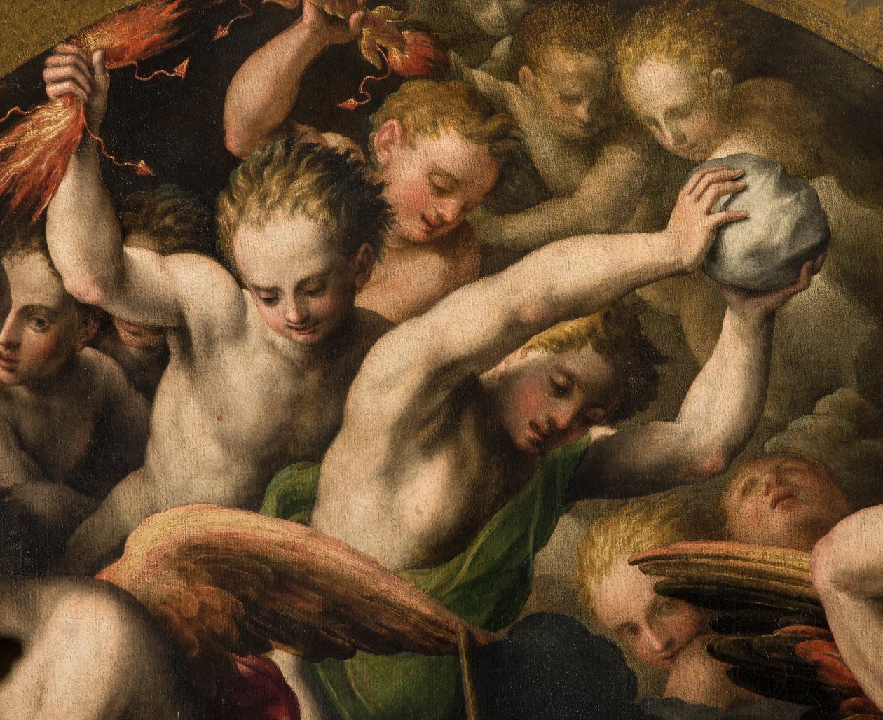 Északi kereszthajó, Szent Mihály arkangyal oltára, Mihály arkangyal megöli a gonoszt, Giulio Campi 1566, Részlet alkotó: Giulio Campi
