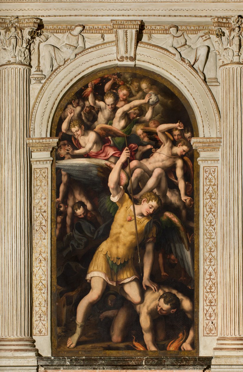 Északi kereszthajó, Szent Mihály arkangyal oltára, Mihály arkangyal megöli a gonoszt, Giulio Campi 1566 alkotó: Giulio Campi