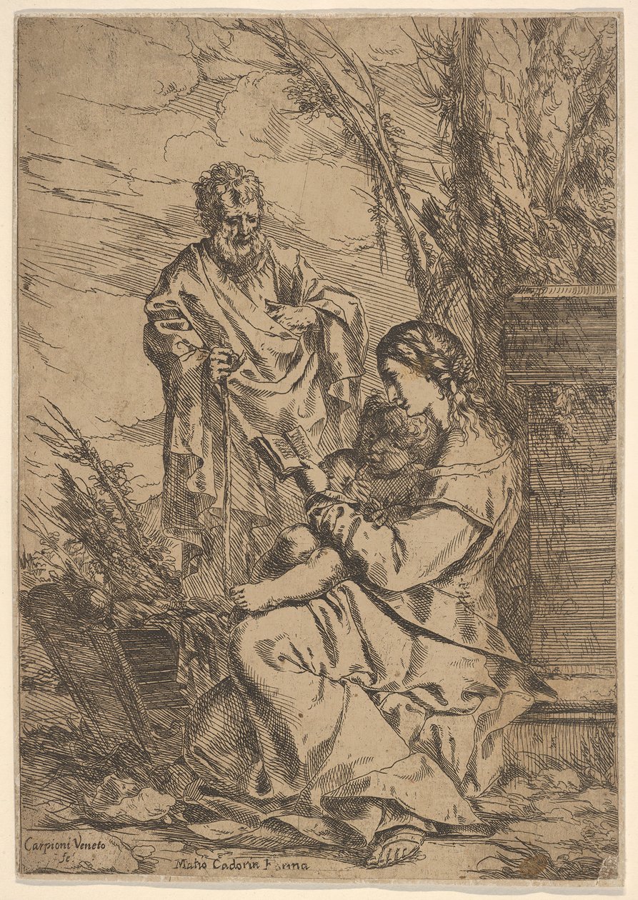 Szent Család a Szűzanyával olvas, a Szűz profilban ül, baljában könyvvel..., 1640-60. alkotó: Giulio Carpioni