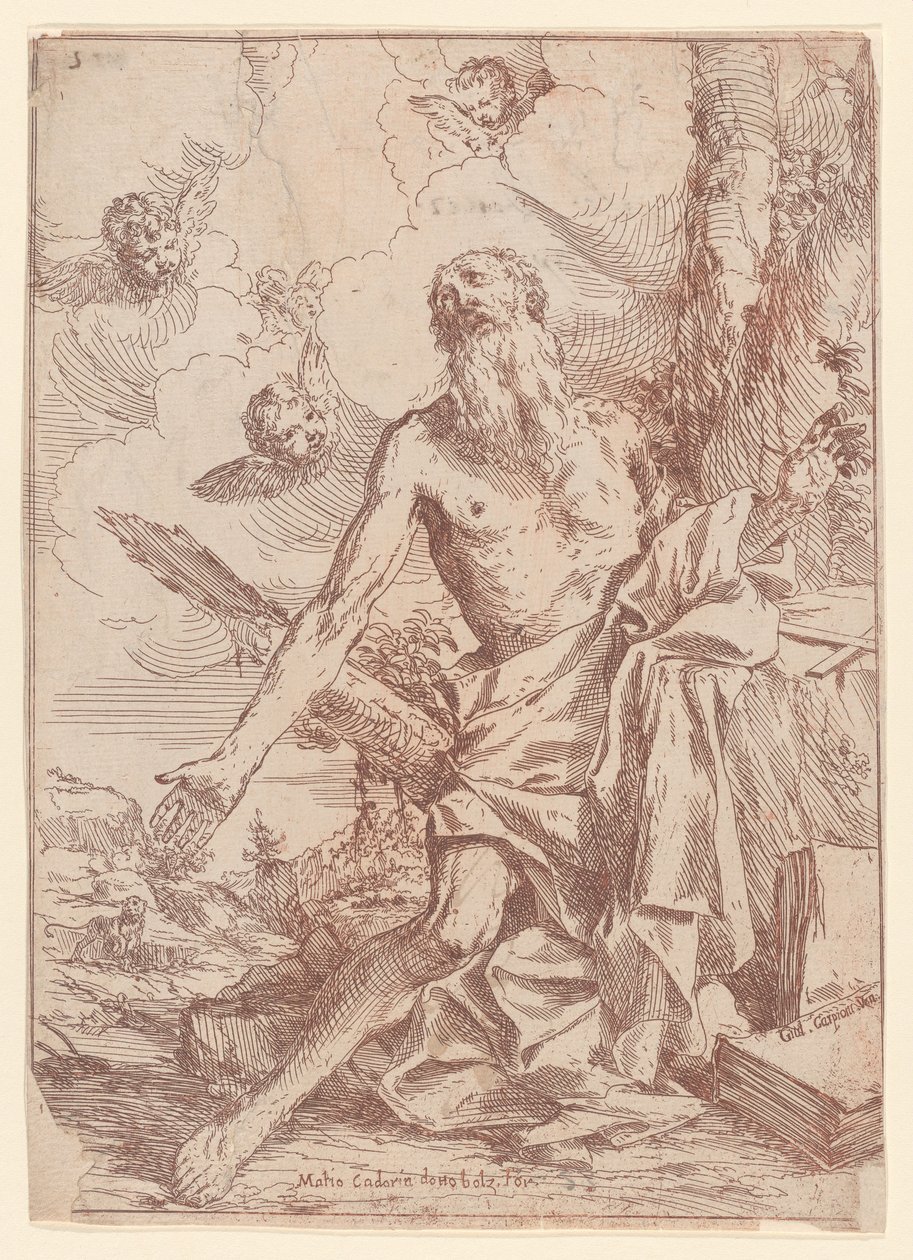 Szent Jeromos egy fa mellett térdel, kitárt karral, 1640-60. alkotó: Giulio Carpioni