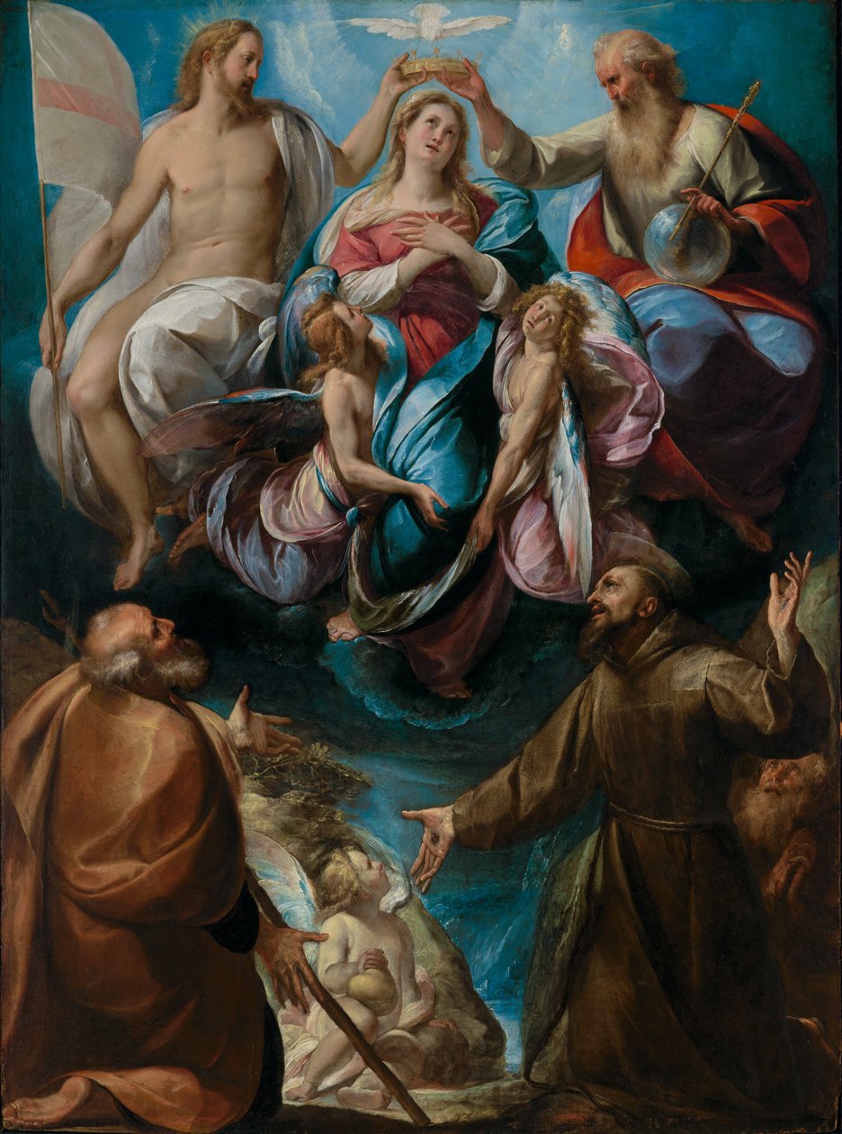 A Szűz koronázása Szent Józseffel és Szent Ferenccel alkotó: Giulio Cesare Procaccini