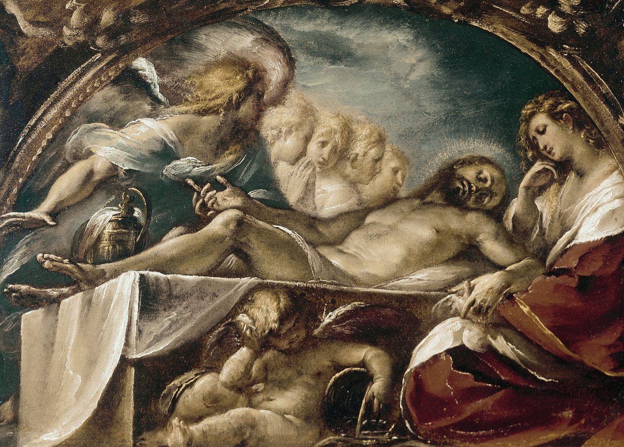 A halott Krisztus angyalokkal. (olajfestmény alkotó: Giulio Cesare Procaccini