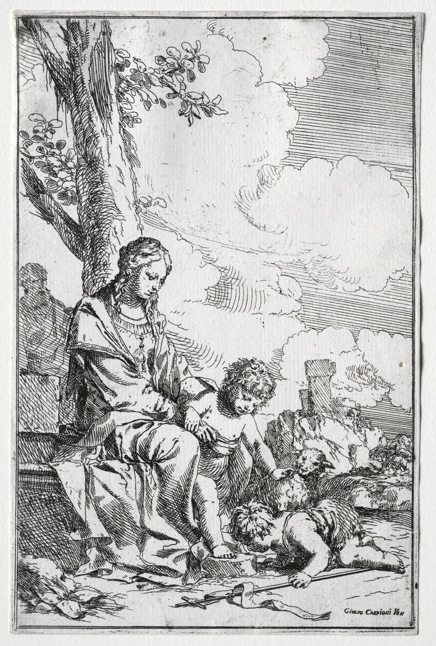 Szent Család a csecsemő Szent Jánossal. alkotó: Giulio I Carpioni