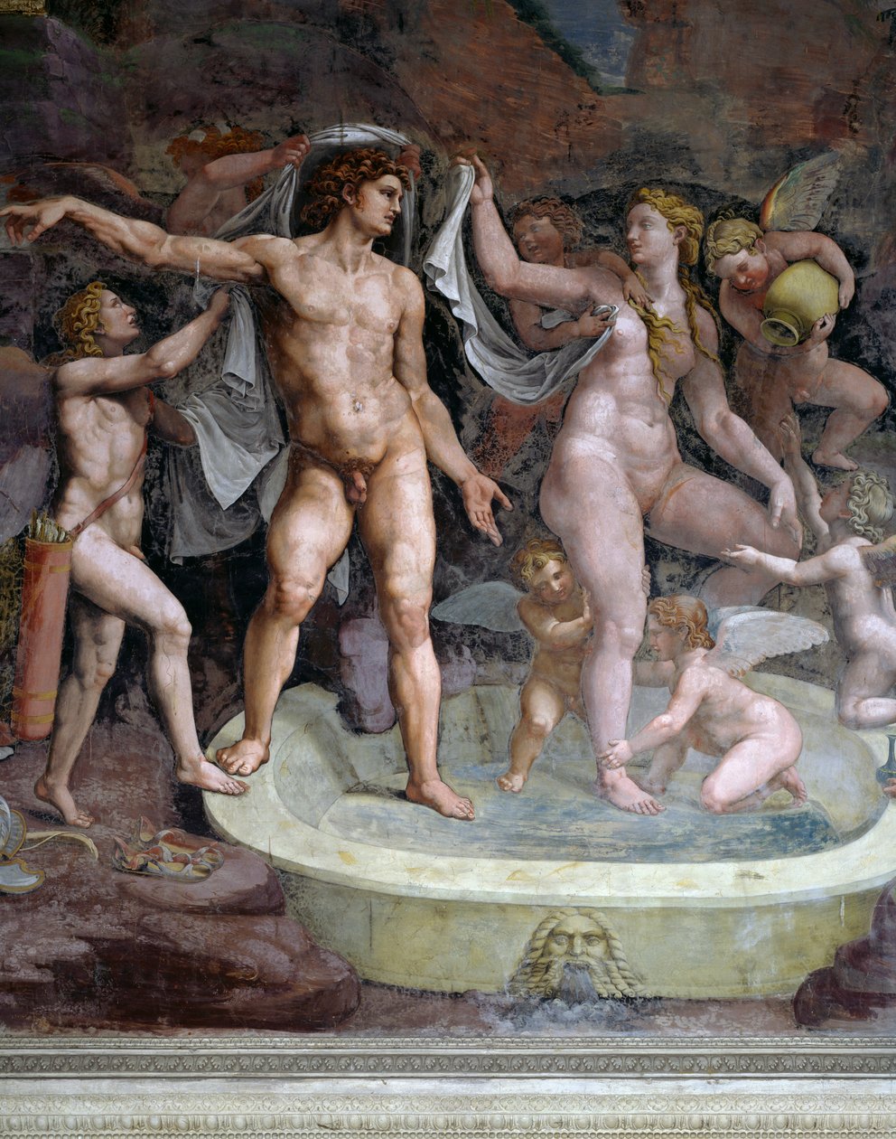Mars és Vénusz fürdő, Giulio Romano (1499-1546) freskója, Ámor és Psyche Kamara északi fala, Palazzo Te, Mantova (UNESCO Világörökség, 2008), Lombardia, Olaszország alkotó: Giulio Romano