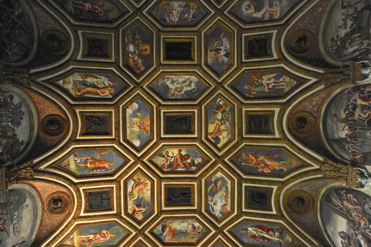 A Camera dei Venti Szelkamra mennyezeti dekorációja, 1526-1534 alkotó: Giulio Romano