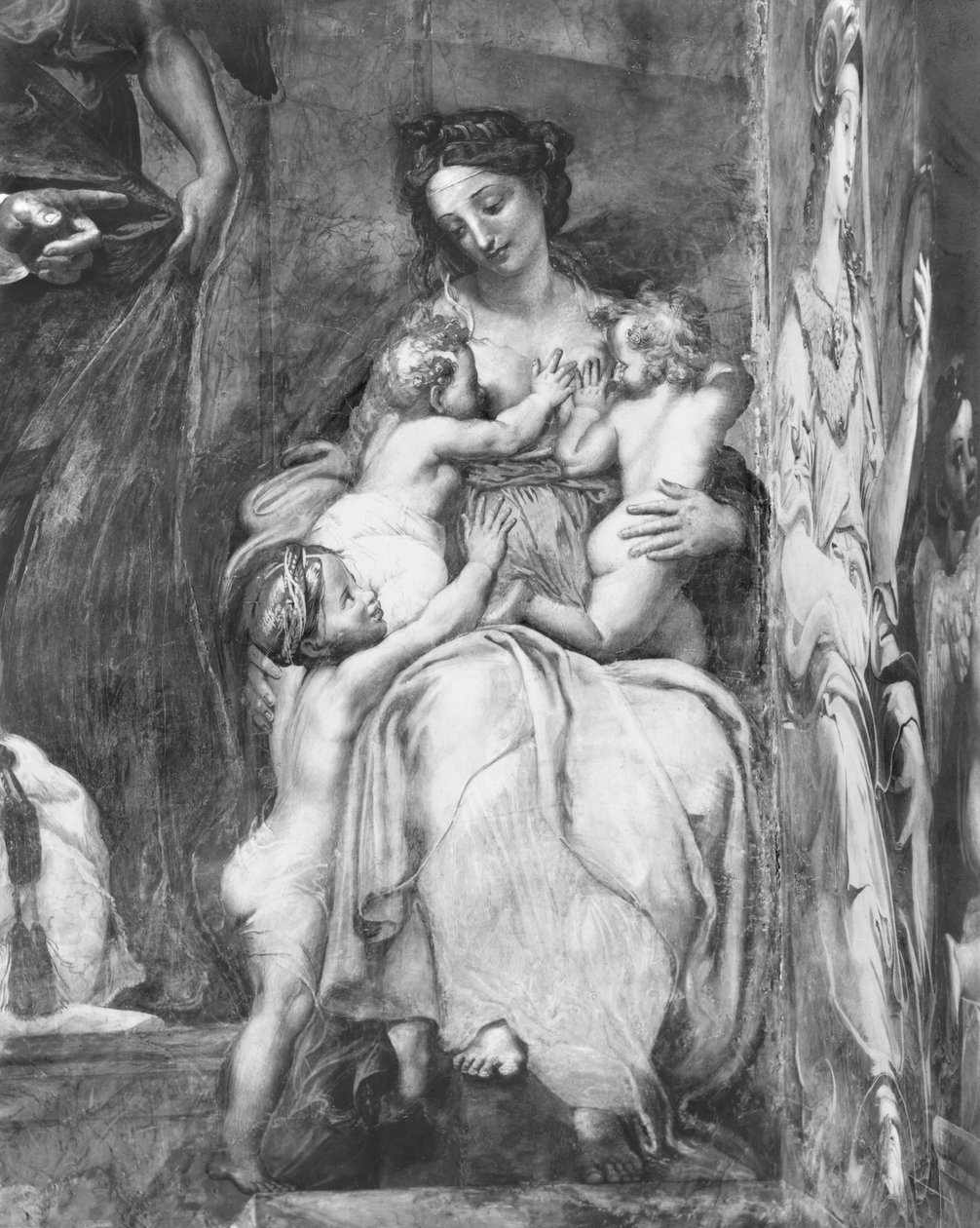 Jótékonyság, az I. Szent Urbán pápát (230) körülvevő két erény egyike, a Raphael Rooms (részlet) (lásd még: 252782, 252784, 252785) alkotó: Giulio Romano