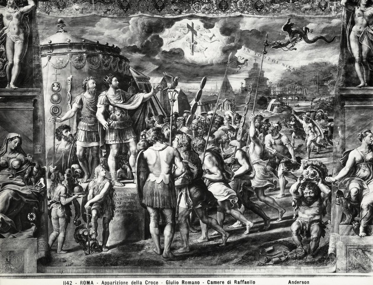 Constantines a kereszt látomása, a Sala di Costantino, Raphael Roomsból alkotó: Giulio Romano