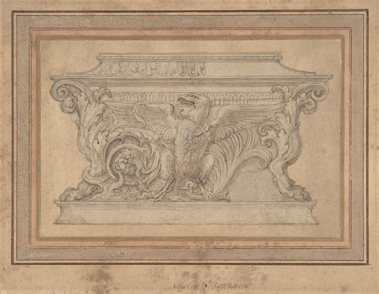 Tervezés egy koporsóhoz a Gonzaga Eagle-vel, kb. 1527-46. alkotó: Giulio Romano