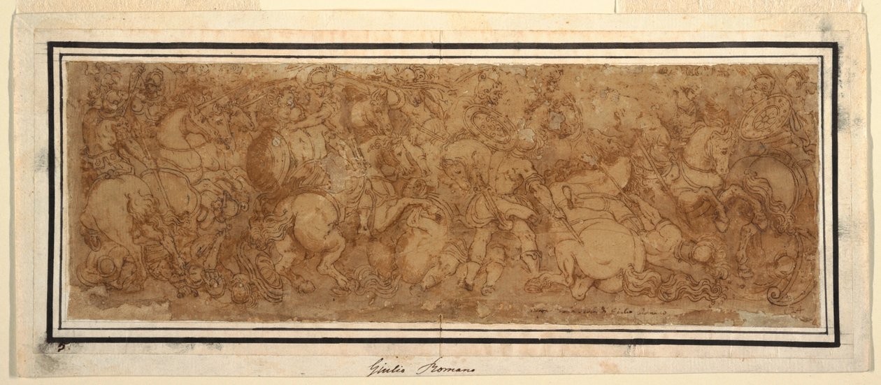 Rajz, csatajelenet, 1524-46 alkotó: Giulio Romano