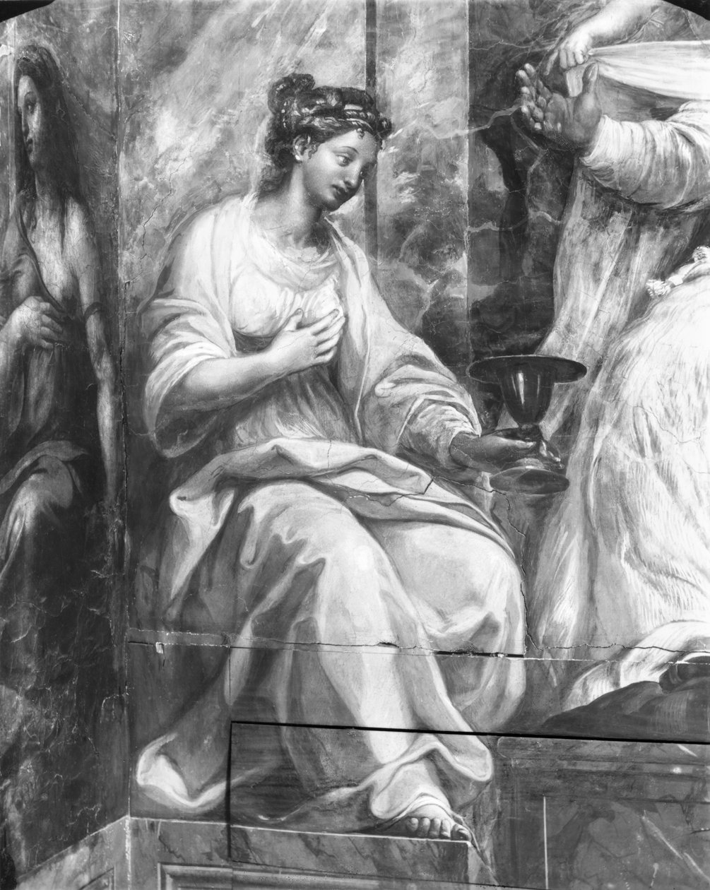 Hit, az I. Szilveszter pápa (314-35) Raphael Rooms körül körülvevő két allegorikus alak egyikét (részlet) (lásd még: 252792 és 252794) alkotó: Giulio Romano