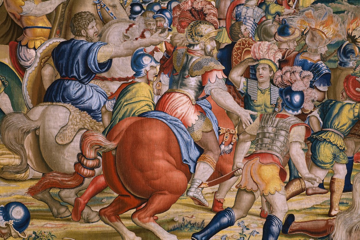Flamand kárpit. Sorozat Scipio cselekedetei: A zamai csata. Giulio Romano karikaturista. Balthasar van Vlierden (?) műterme, Brüsszel. 1523-1532. Részlet. alkotó: Giulio Romano