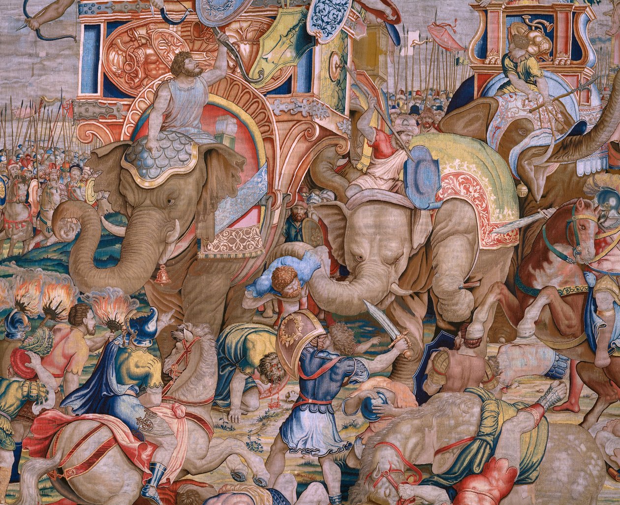 Flamand kárpit. Scipio cselekedetei sorozat. Zamai csata. Giulio Romano karikaturista. Balthasar van Vlierden (?) műterme, Brüsszel. 1523-1532. Részlet. alkotó: Giulio Romano