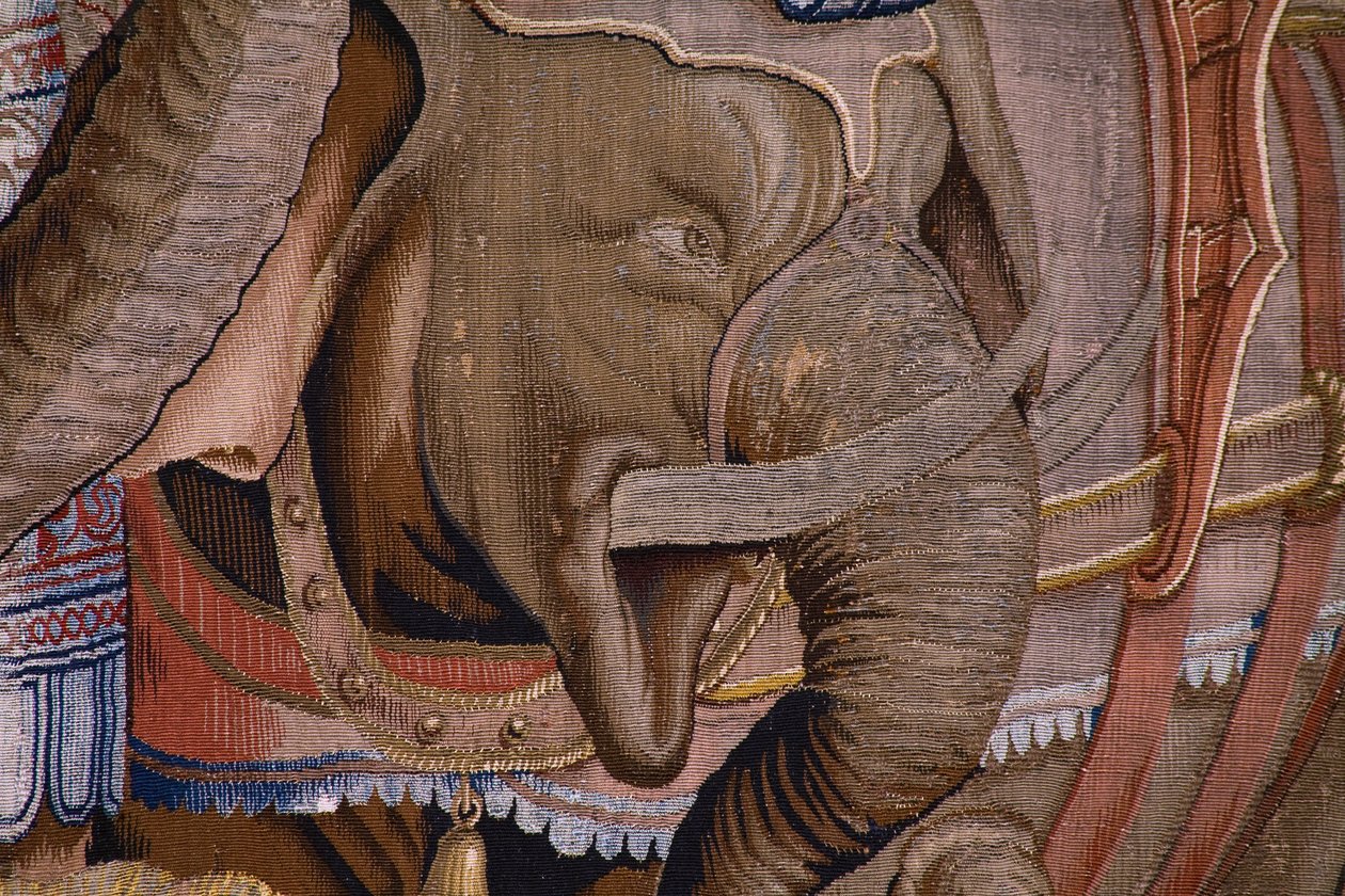 Flamand kárpit. Sorozat Scipio cselekedetei: A zamai csata. Giulio Romano karikaturista. Balthasar van Vlierden (?) műterme, Brüsszel. 1523-1532. Részlet. alkotó: Giulio Romano