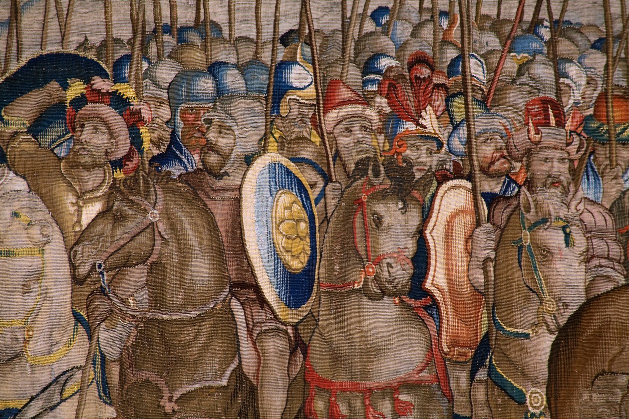 Flamand kárpit. Sorozat Scipio cselekedetei: A zamai csata. Giulio Romano karikaturista. Balthasar van Vlierden (?) műterme, Brüsszel. 1523-1532. Részlet. alkotó: Giulio Romano