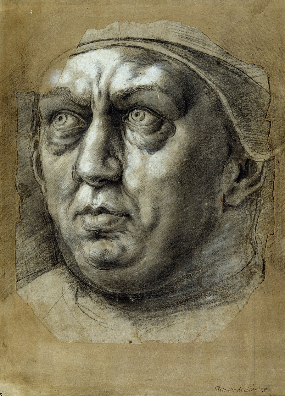 X. Leó pápa feje (fekete-fehér kréták papíron) alkotó: Giulio Romano