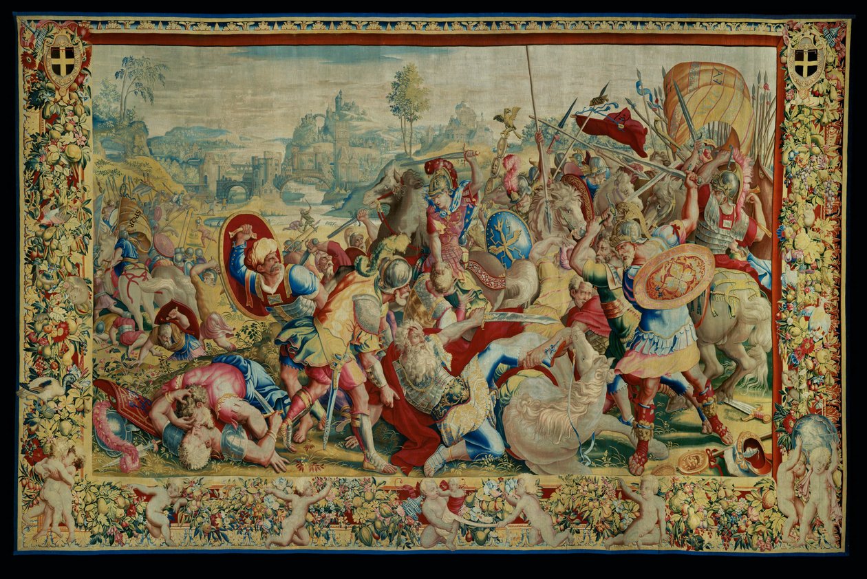 Scipio története: A ticinoi csata, a gobelin első darabja, gyapjú és selyem, gobelin ... alkotó: Giulio Romano