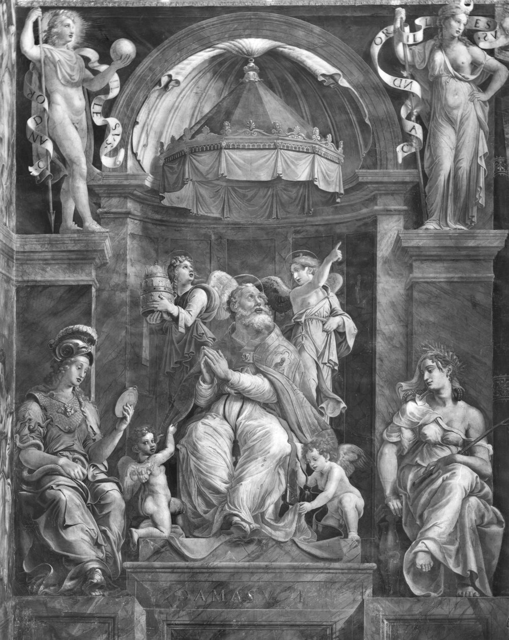I. Damasus pápa (304-384 körül) Prudence and Peace, Raphael Rooms között (lásd még: 252796 és 252797) alkotó: Giulio Romano
