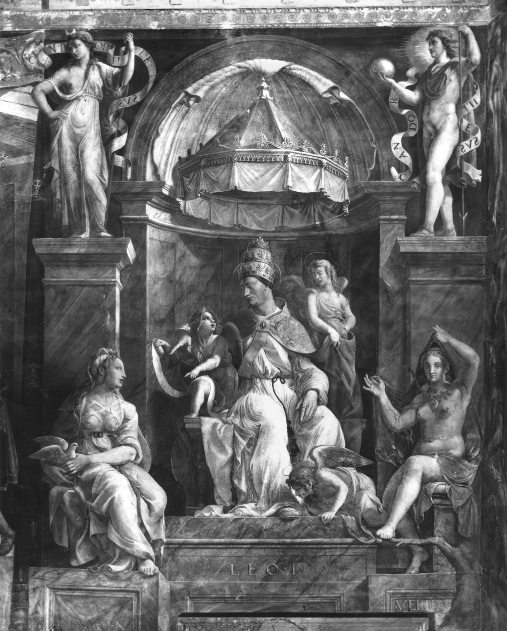 I. Nagy Leó pápa (kb. 390-461) két erény között, Raphael Rooms (lásd még: 252780 és 252781) alkotó: Giulio Romano