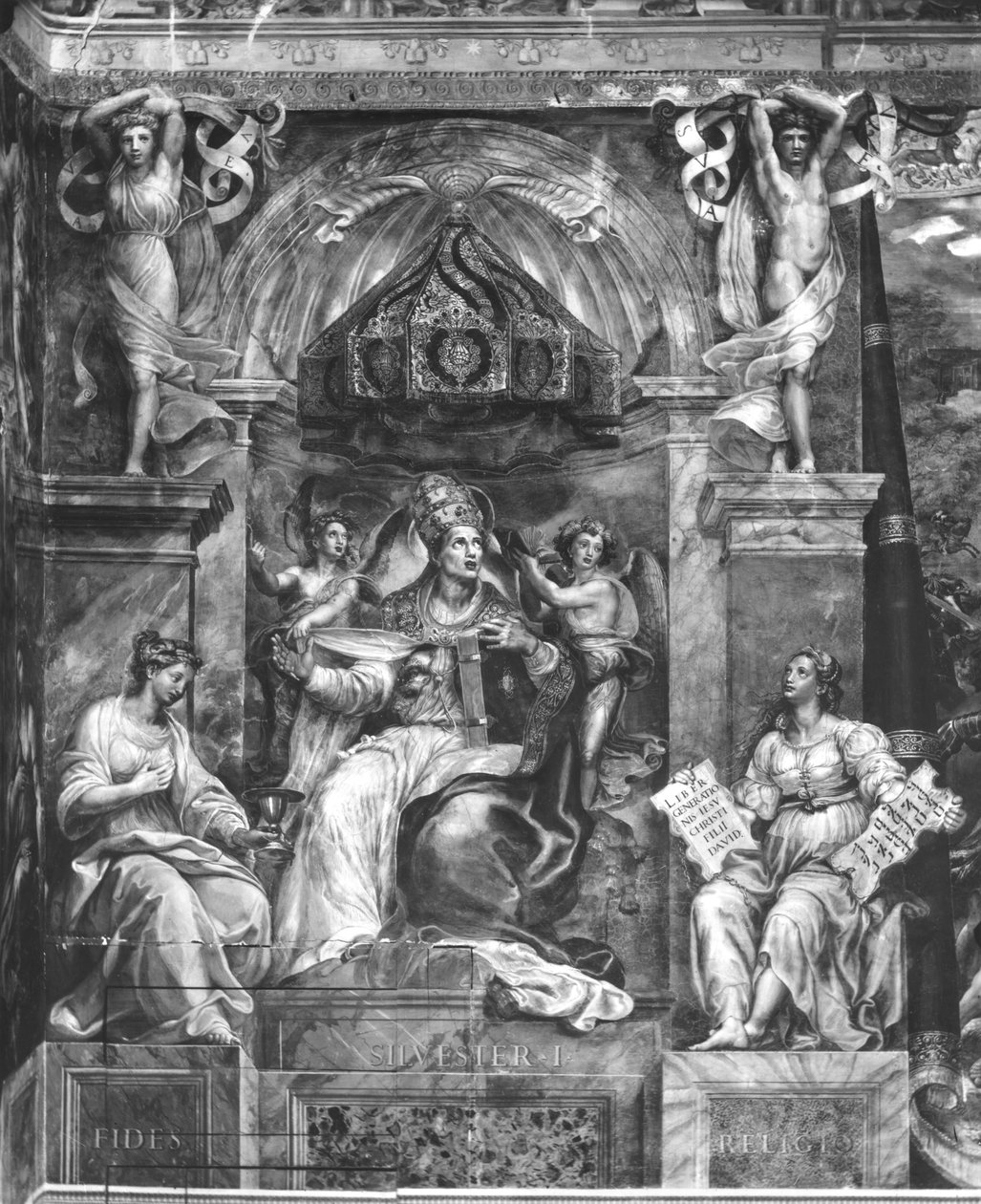I. Szilveszter pápa (314-335) a Hit és a vallás között, Raphael Rooms (lásd még: 252793 és 252794) alkotó: Giulio Romano