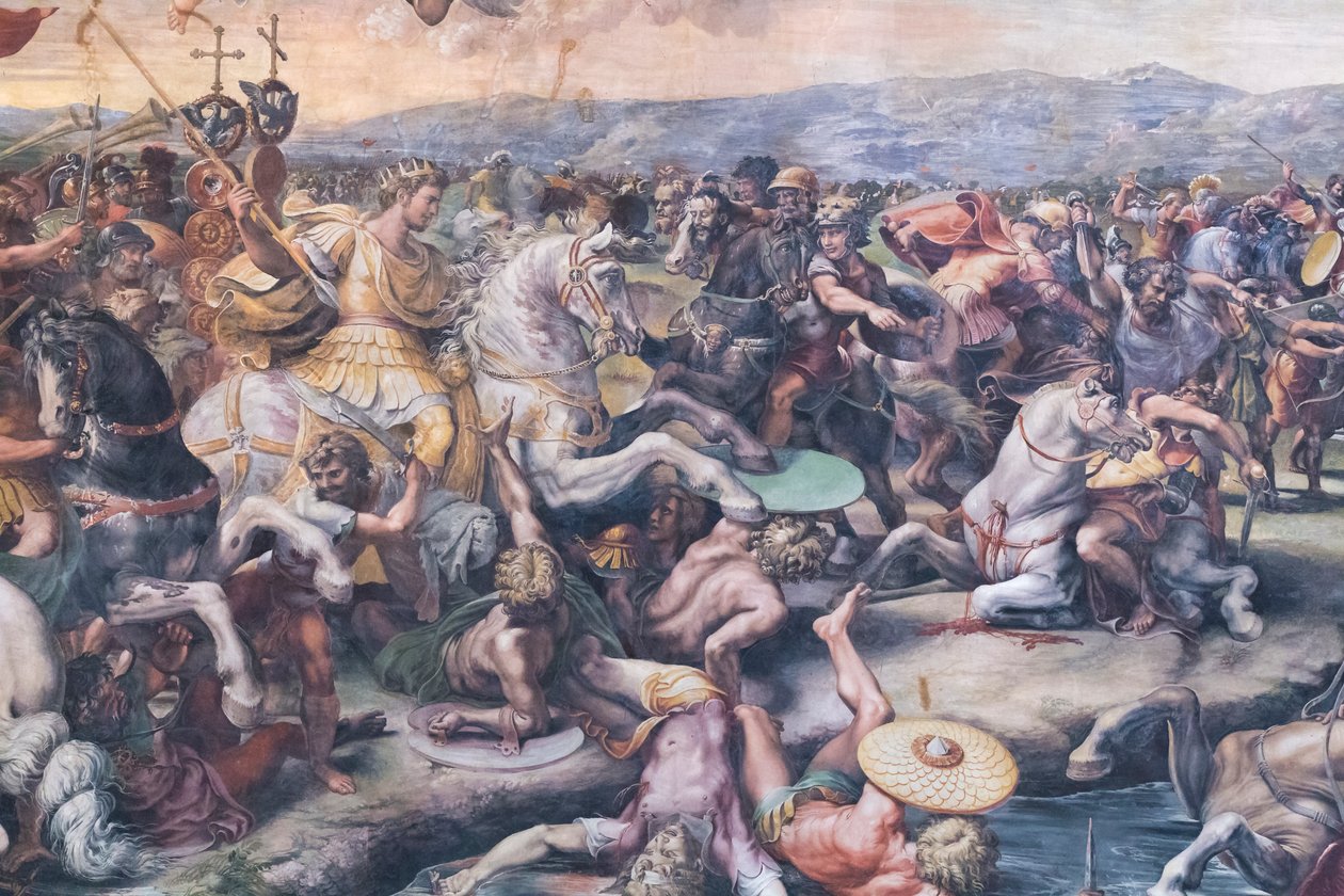 Csata a Milvius-hídnál, részlet (freskó) alkotó: Giulio Romano
