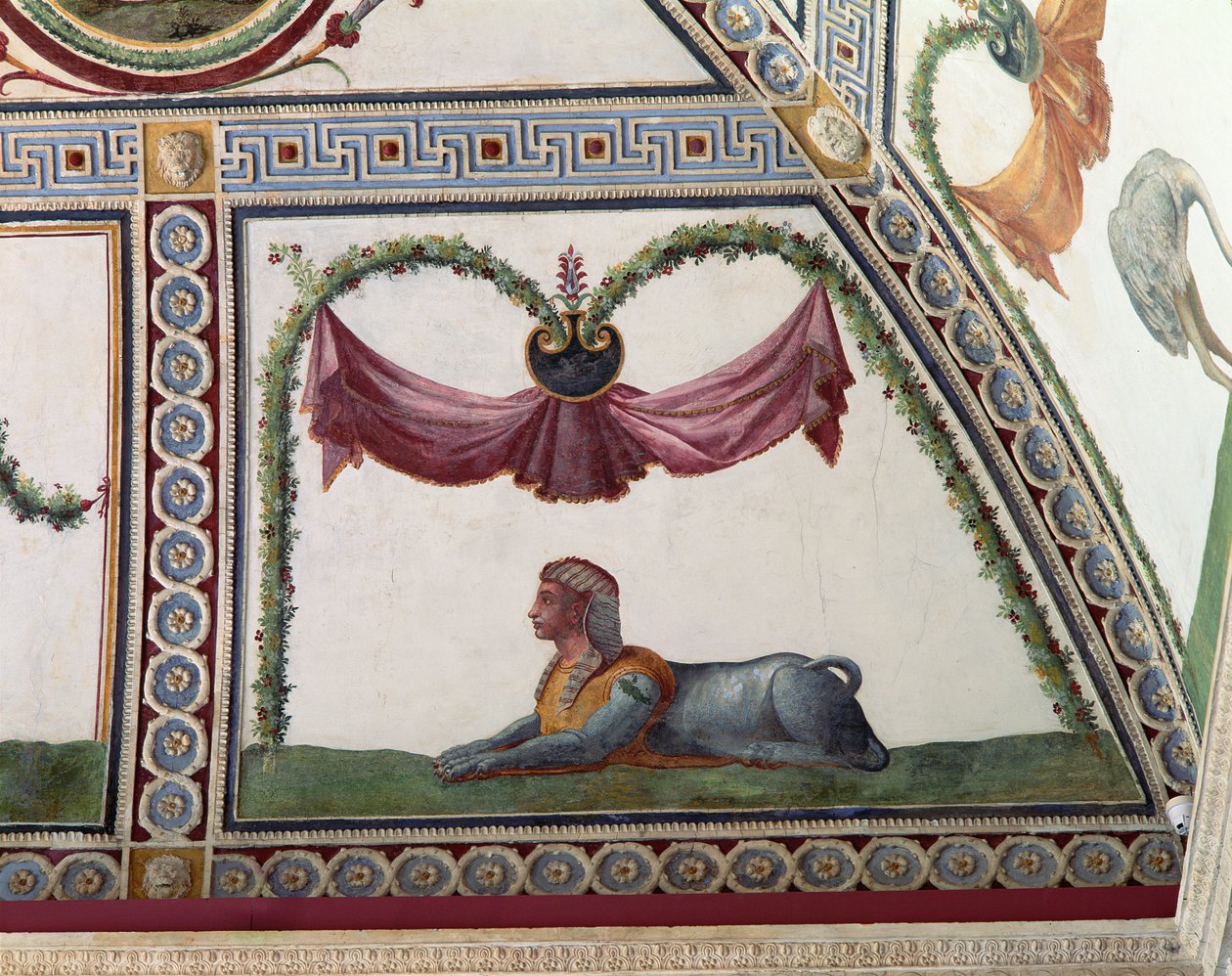 A Camera con Fregio di Amorini Ámor fríz kamrája egy szfinx részlete, 1520-as évek freskója alkotó: Giulio Romano