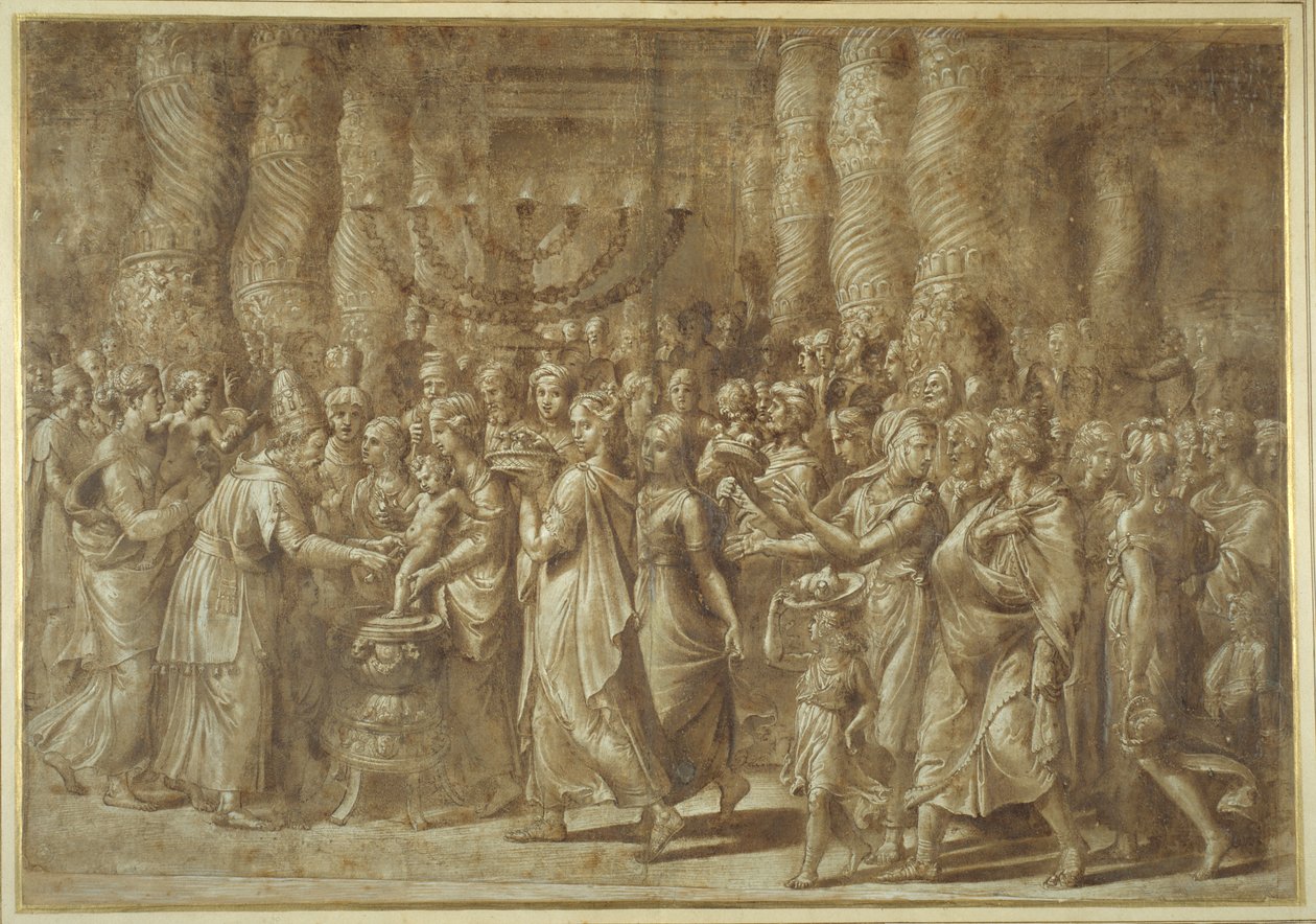 A körülmetélés (toll és barna tinta barna mosással és kiemeléssel) alkotó: Giulio Romano