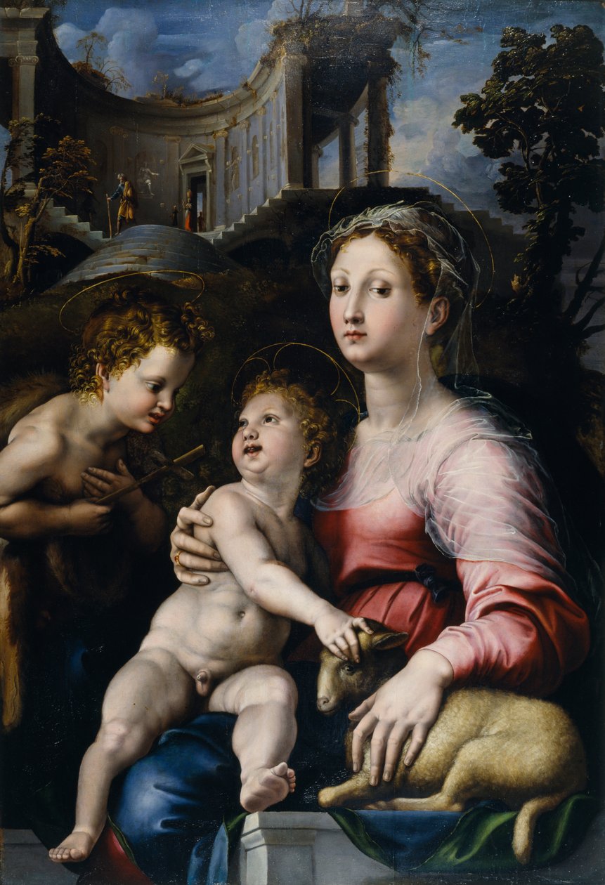 Madonna a gyermekkel és Keresztelő Szent Jánossal alkotó: Giulio Romano