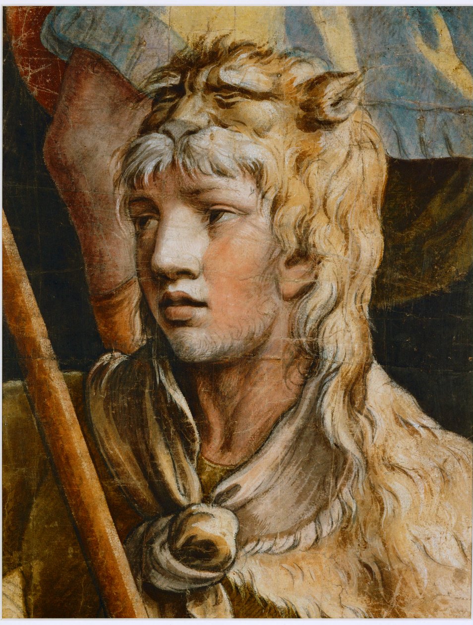 Fiatalos Herkules. Színezett fekete kréta alkotó: Giulio Romano