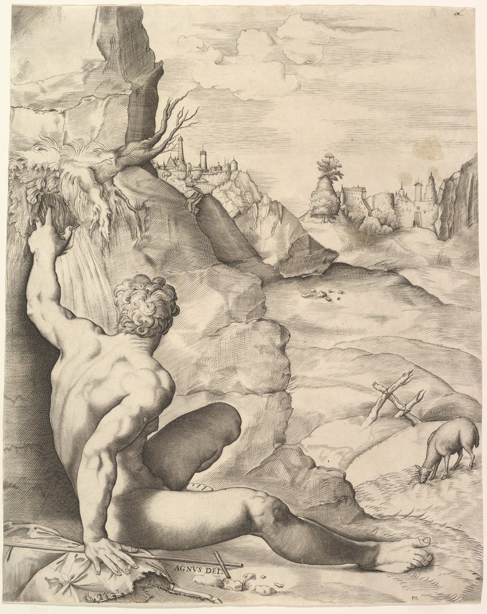 Keresztelő János a pusztában, kb. 1545-55. alkotó: Giulio Sanuto