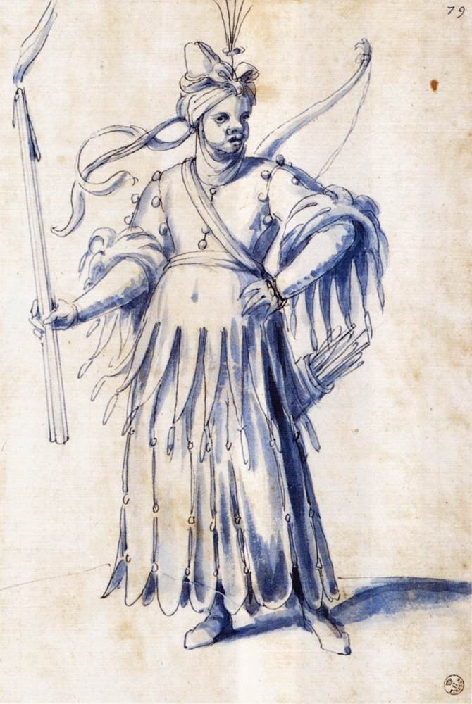 Jelmezrajz női alaknak fáklyával alkotó: Giuseppe Arcimboldo