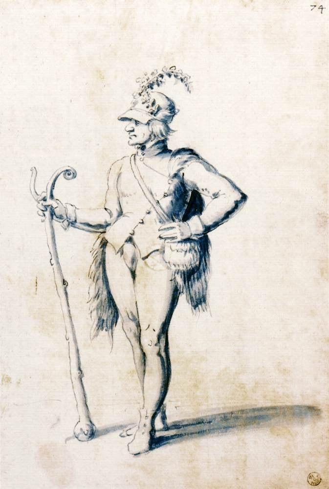 Jelmezrajz egy férfi alakhoz, gólyalábdal alkotó: Giuseppe Arcimboldo