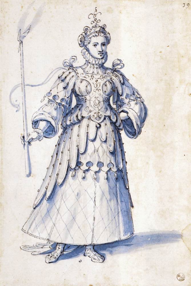 Fáklyás női alak jelmezrajza alkotó: Giuseppe Arcimboldo