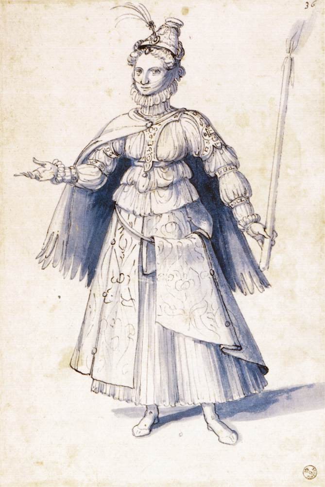 Fáklyát viselő nő jelmezrajza alkotó: Giuseppe Arcimboldo