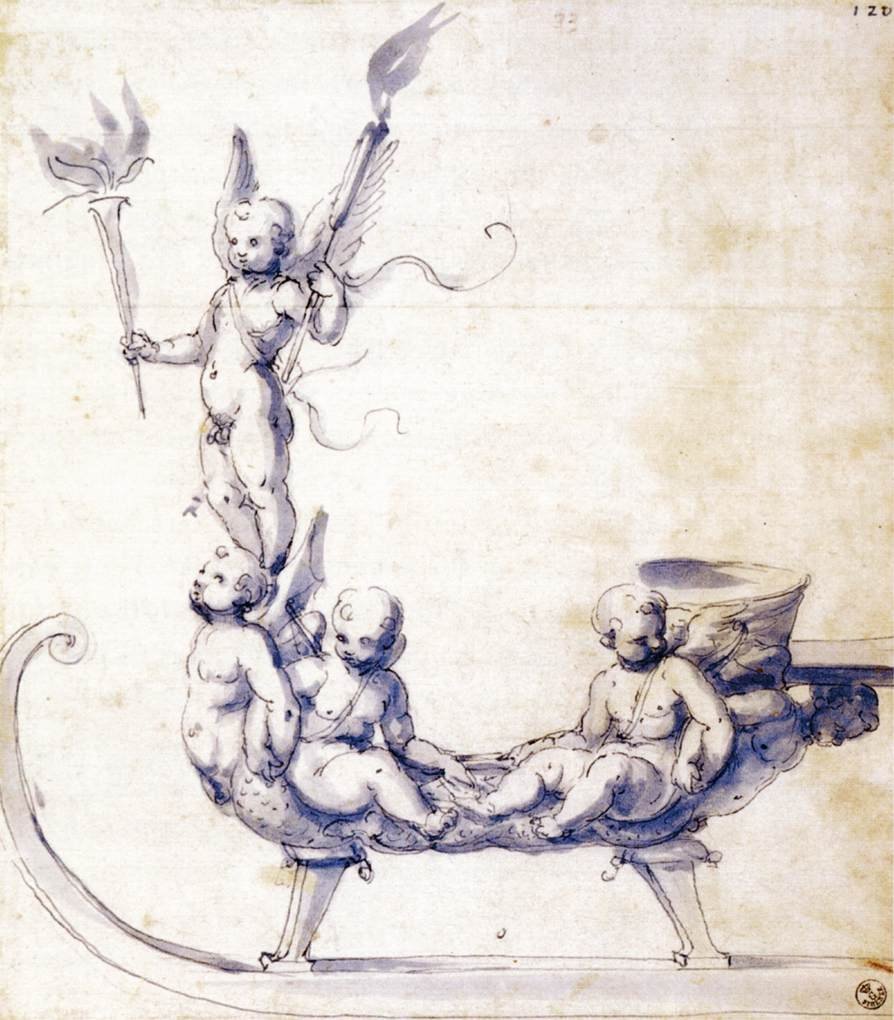 Vázlat szánhoz Puttival alkotó: Giuseppe Arcimboldo