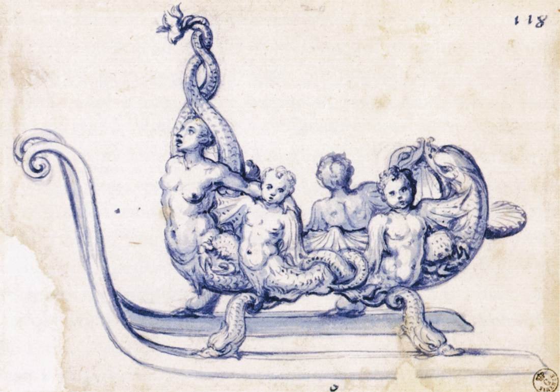 Vázlat egy szánhoz szirénával alkotó: Giuseppe Arcimboldo