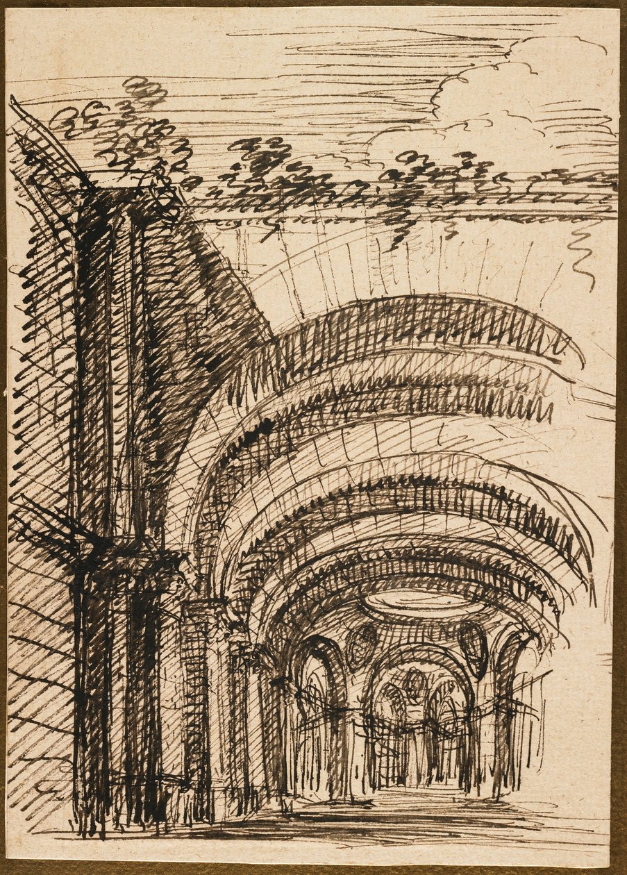 Architectural Fantasy (toll és barna tinta papíron) alkotó: Giuseppe Valeriani