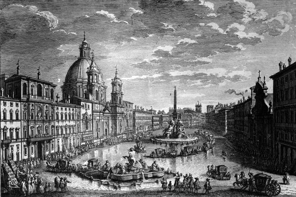 Kilátás a Piazza Navonára a ferragostoi ünnep alatt, 1752 alkotó: Giuseppe Vasi