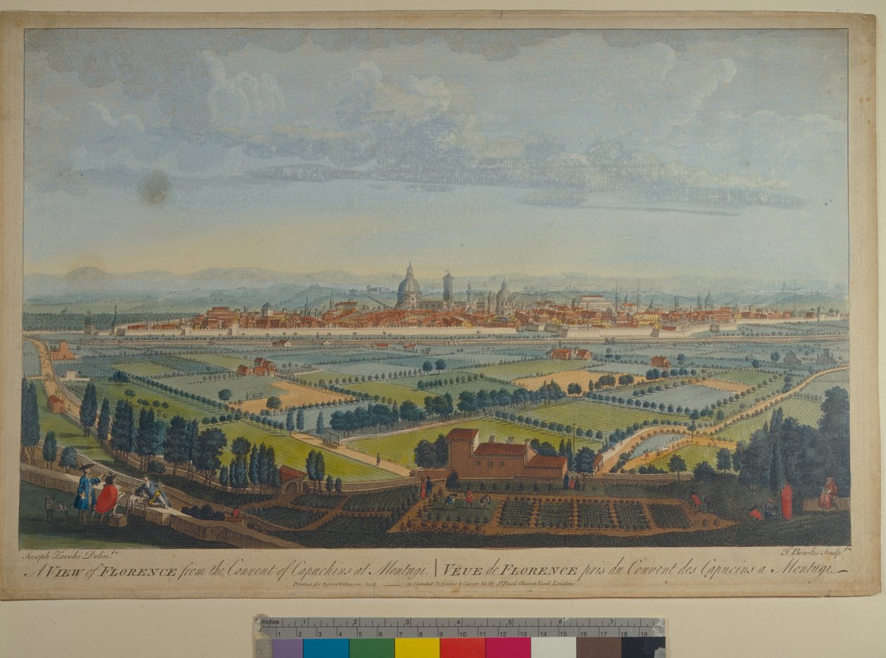 Firenze kilátása a montughi-i kapucinusok kolostorából, John Bowles metszete (fl.1724-1756) alkotó: Giuseppe Zocchi