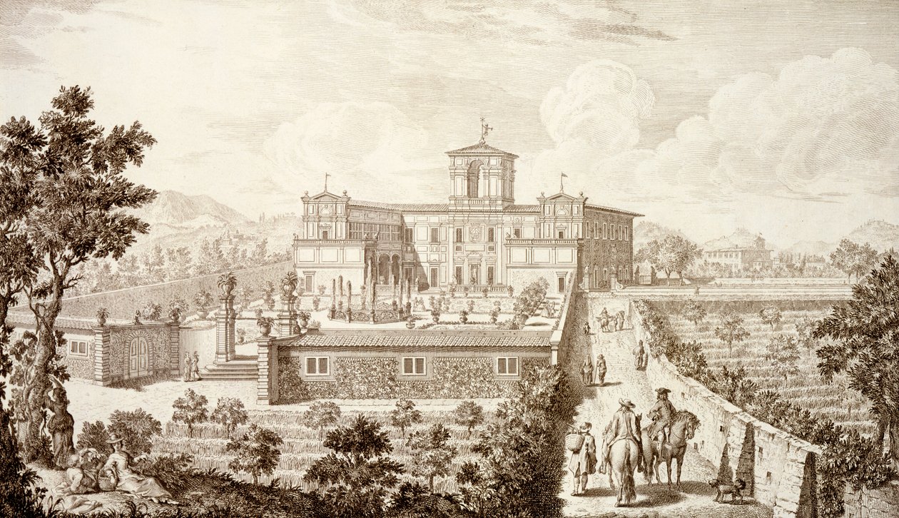 Kilátás a Villa di Montughira, Giuseppe Bouchard Toszkána kilátásaiból, 1744-57 alkotó: Giuseppe Zocchi