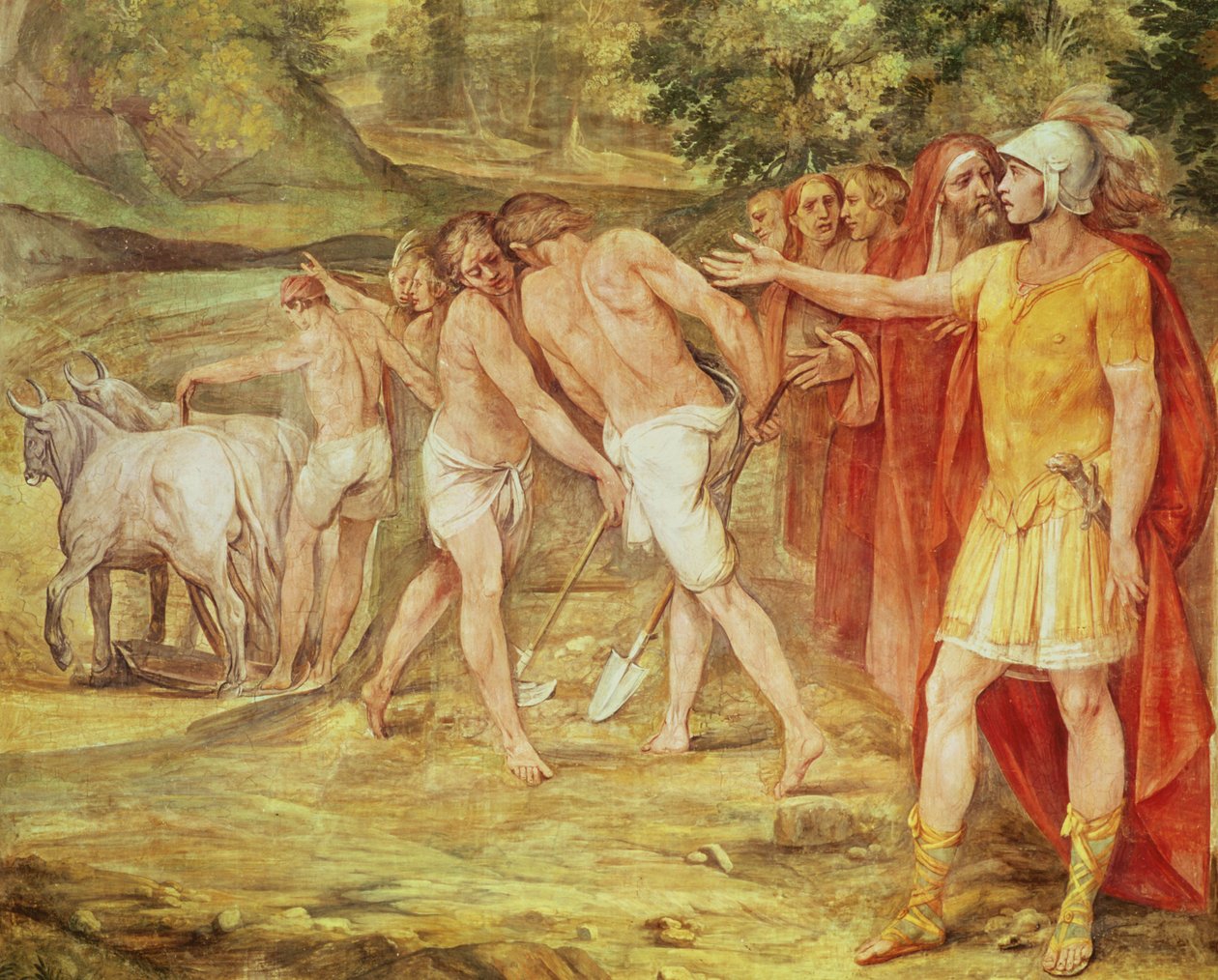 Romulus, amely Róma határait jelöli, a Sala dei Horatii és Curatii (freskó) felől alkotó: Giuseppe Cesari