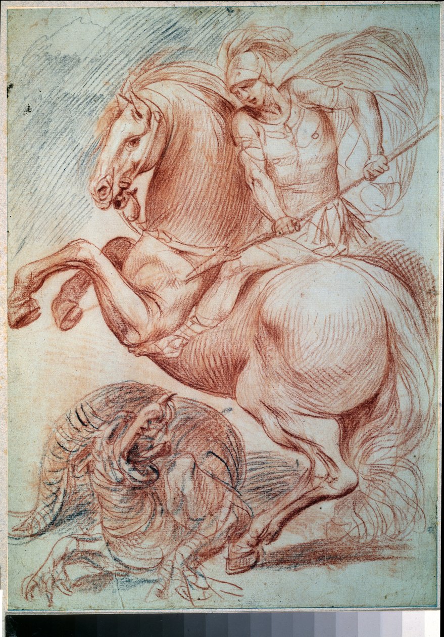 "Szent György megöli a sárkányt" (Szent György és a sárkány) Szangvinikus rajz, Giuseppe Cesari (1568-1640) 17. századi Puskin Múzeum, Moszkva alkotó: Giuseppe Cesari