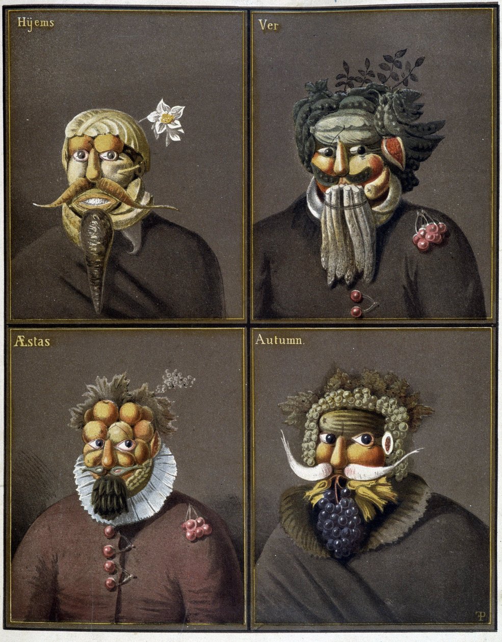 A négy évszak: zöldségfejű férfiak Giuseppe Arcimboldo módjára. alkotó: Giuseppe (style of) Arcimboldo