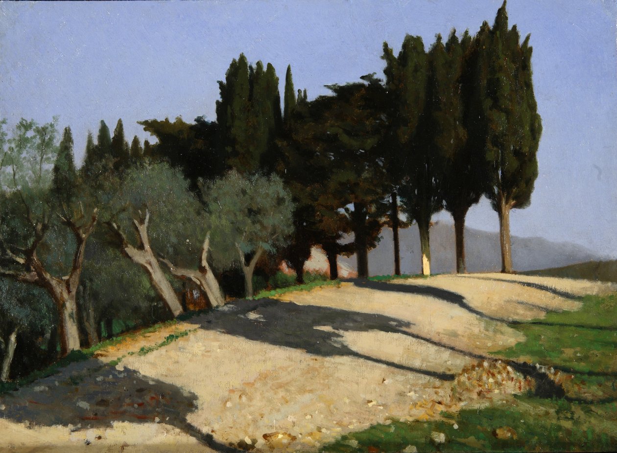 Országút ciprusokkal, 1862. alkotó: Giuseppe Abbati