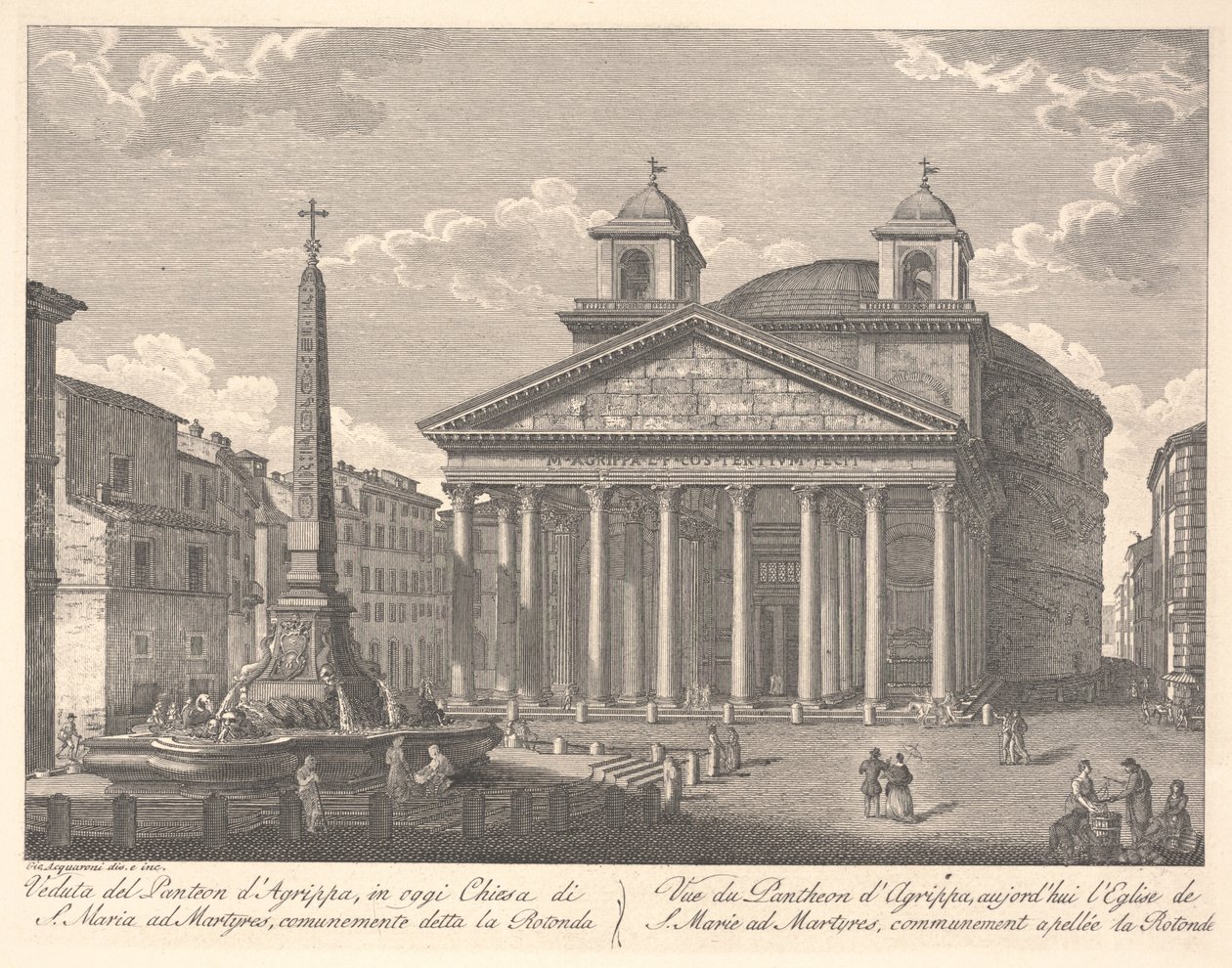 Kilátás az Agrippa Panteonra (rézkarc) alkotó: Giuseppe Acquaroni