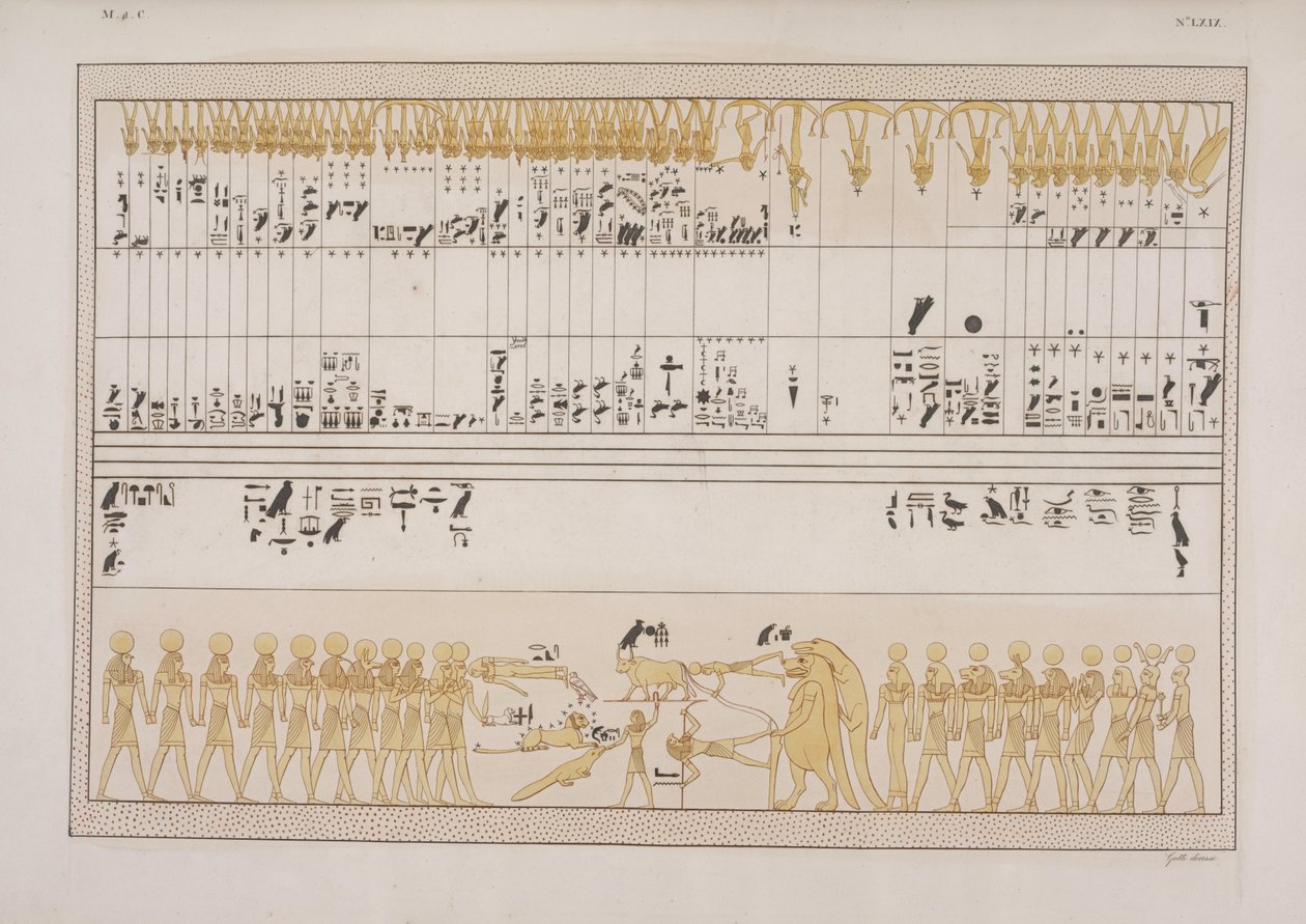 A Grand Zodiac, I. Menephtah sírjából, Biban-el-Moluk, Núbia, Ippolito Rosellini illusztrációja: "Egyiptom és Núbia emlékművei..." alkotó: Giuseppe Angelelli