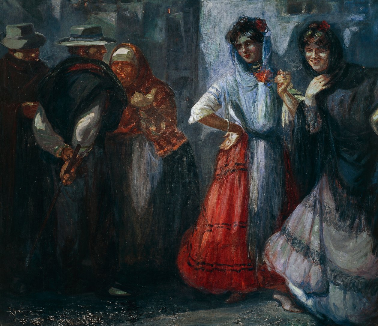 Farm galanters, Giuseppe Aprea (1876-1946) festménye, olaj, vászon. Olaszország, XX. század. alkotó: Giuseppe Aprea