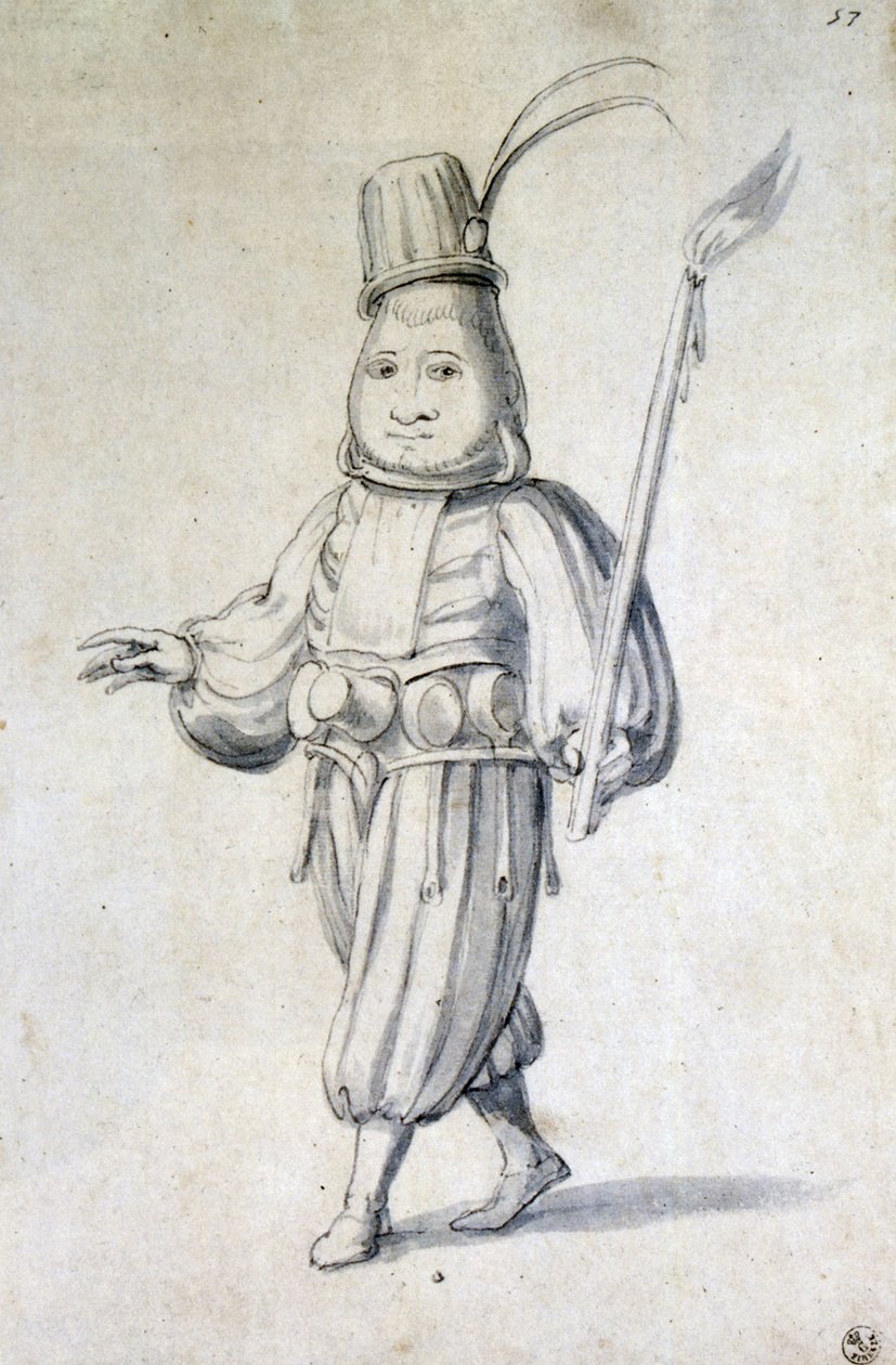 Dizájn szakács jelmezhez (toll, kék tinta és akvarell papíron) alkotó: Giuseppe Arcimboldo