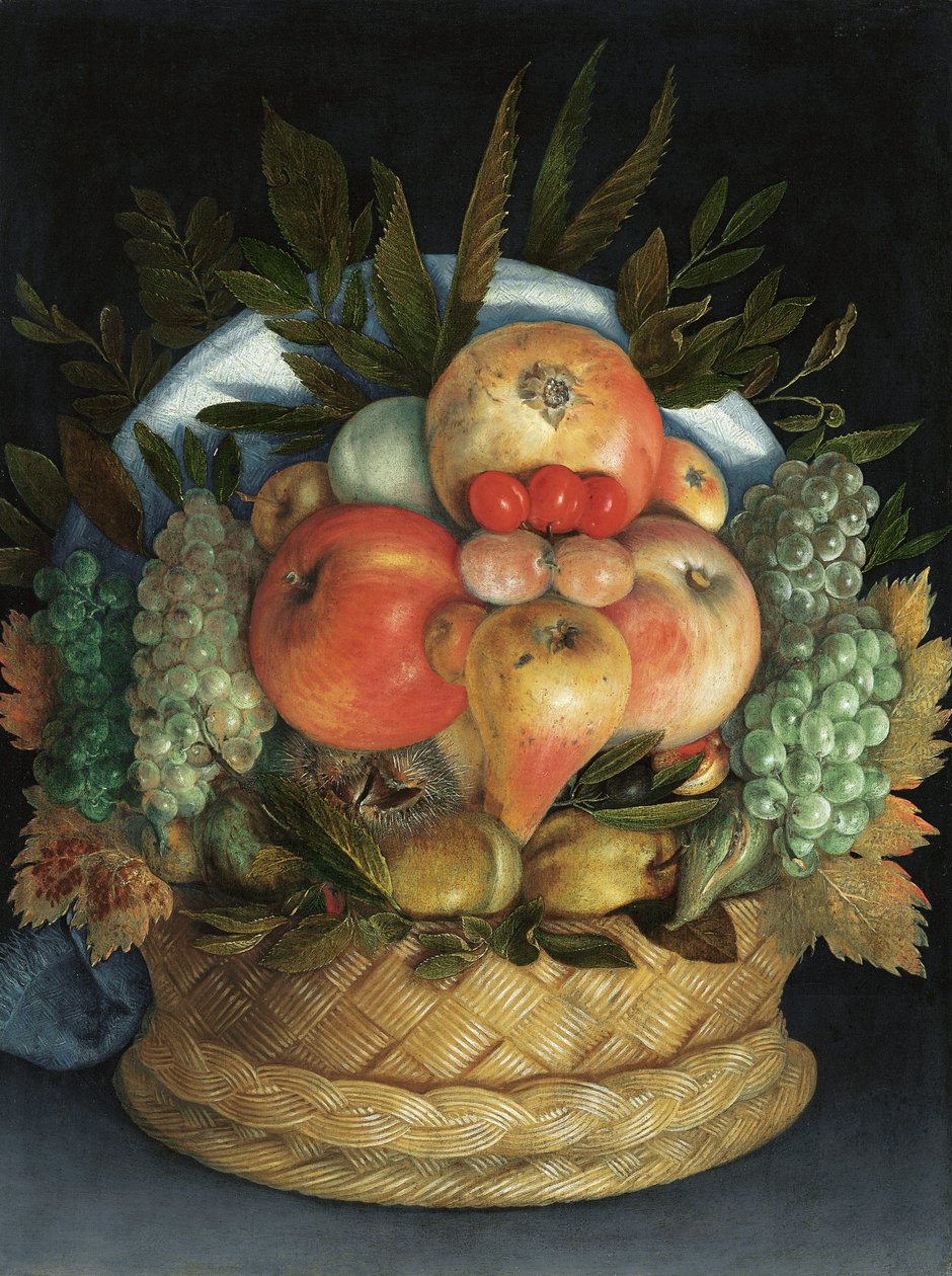 Gyümölcsből összeállított férfi megfordítható antropomorf portréja alkotó: Giuseppe Arcimboldo