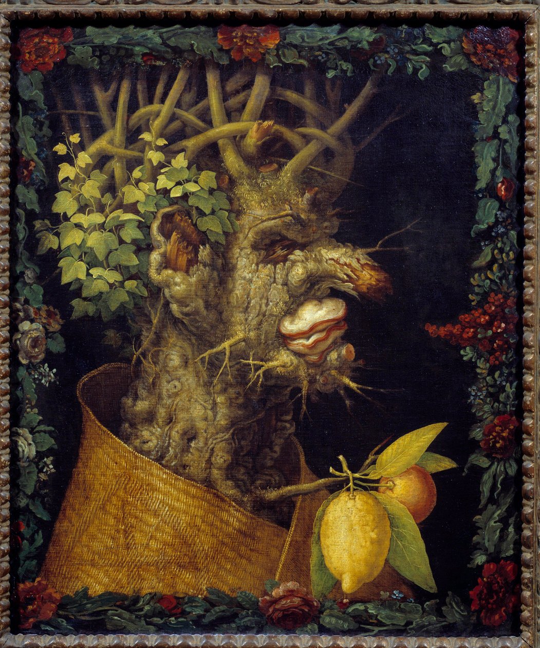 Téli allegória az évszakokról. Giuseppe Arcimboldo (1527-1593) festménye 16. század V. 0,76x0,63 m - Tél (a négy évszakot ábrázoló sorozatból) - Giuseppe Arcimboldo (1527-1593) festménye, olaj, vászon (76x63 cm) alkotó: Giuseppe Arcimboldo