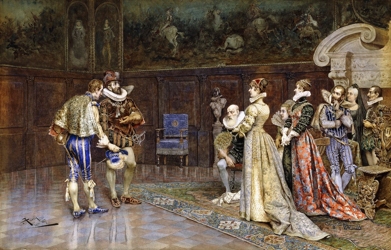 IV. Henrik francia előadása Marguerite Valois udvarában alkotó: Giuseppe Aureli